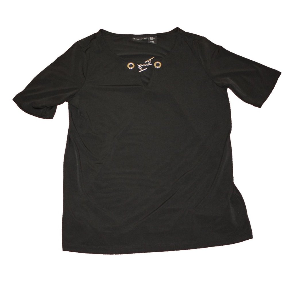 Ladies Tahari S/S Ladies Black Blouse   Size XS